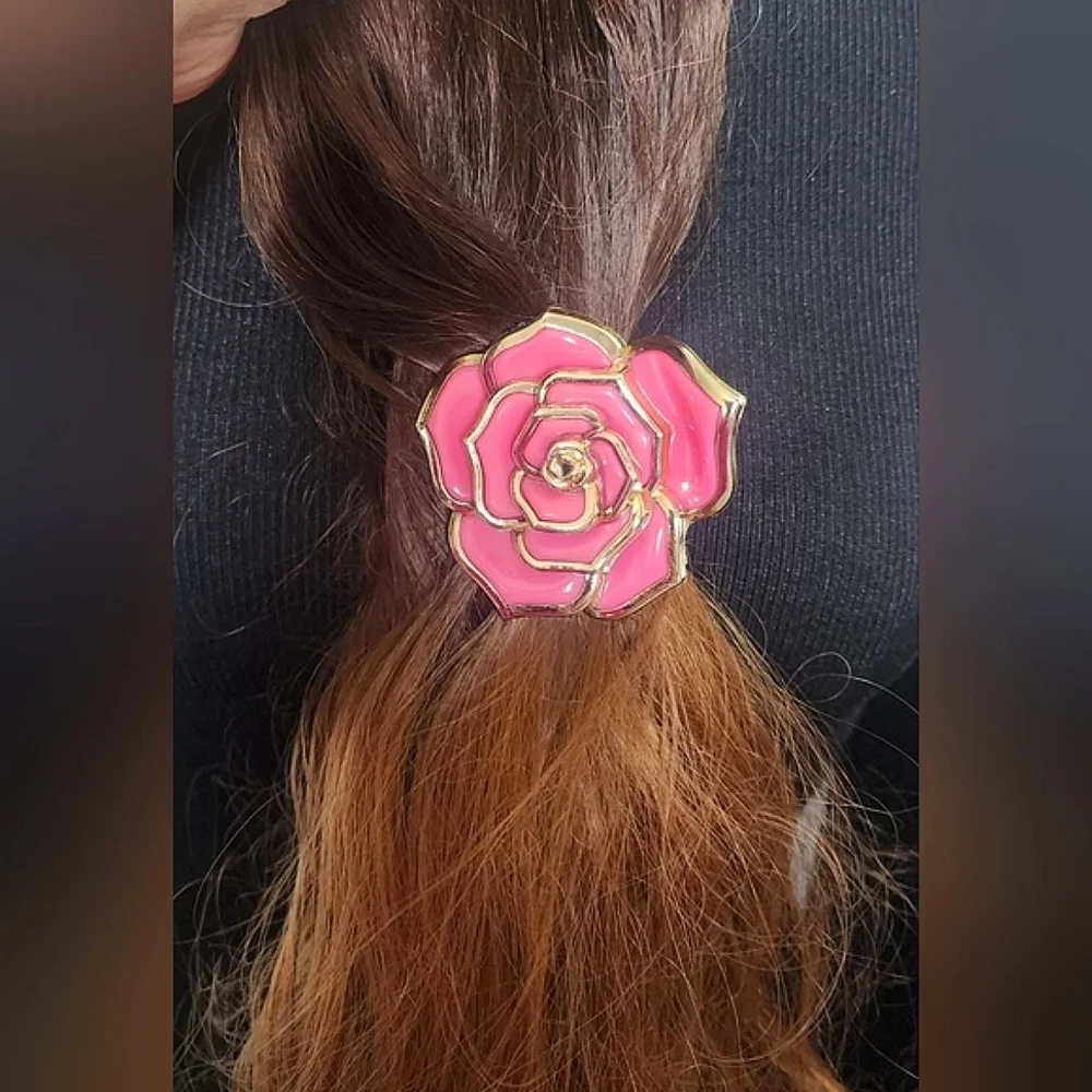 Set of 3  Hair Claw Clip Pink Rose Plumeria Flower New